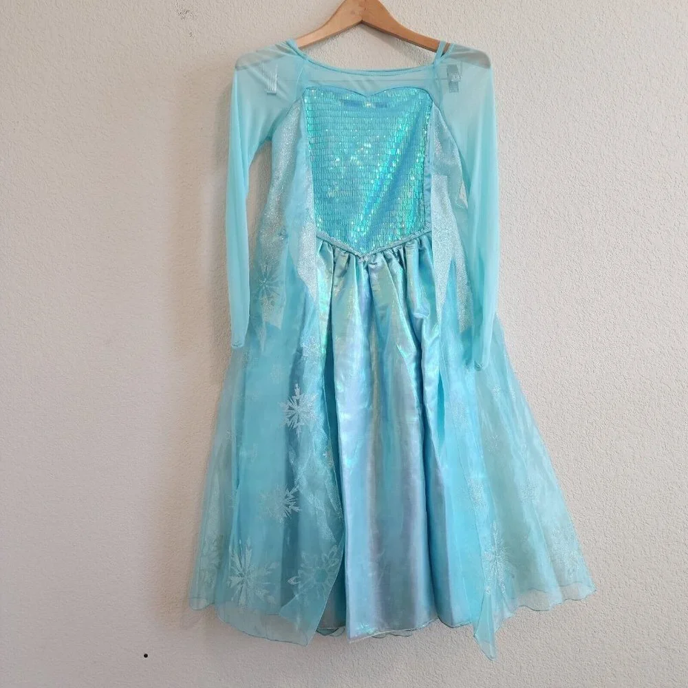Disney Store Frozen Queen Elsa Glitter Sequin Blue Halloween Costume Dress 9/10
